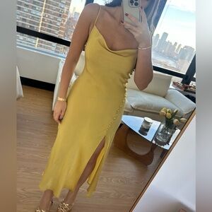 Zara Yellow Slip Dress with Button Detail and Slit